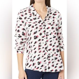 NIC+ZOE Women's Spotted Long Sleeve Button Down Shirt Blouse Size XL
